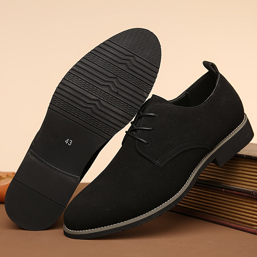 Men's Black Casual Dress Shoes Leather Pointed Toe Lace-Up Rubber Sole