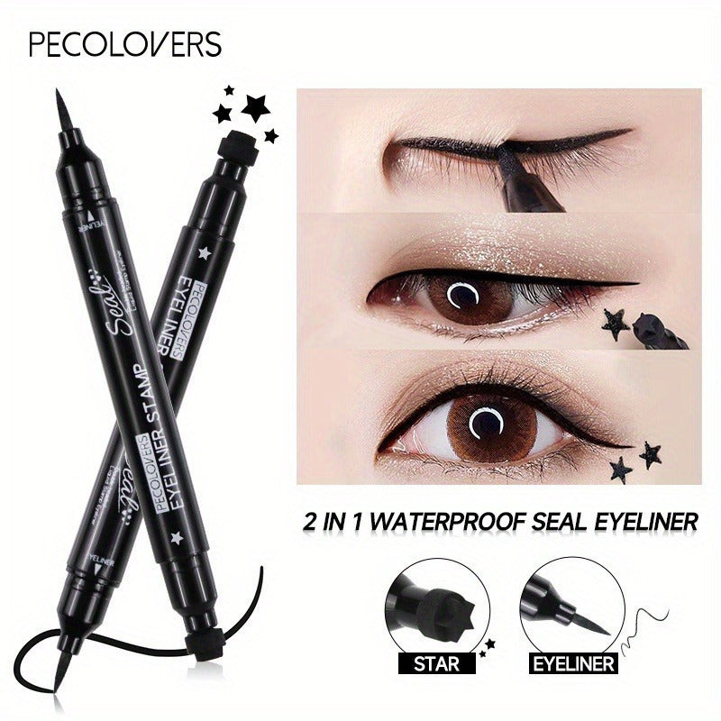 Women Black Liquid Eyeliner Pen Double-Ended Waterproof Long-Lasting