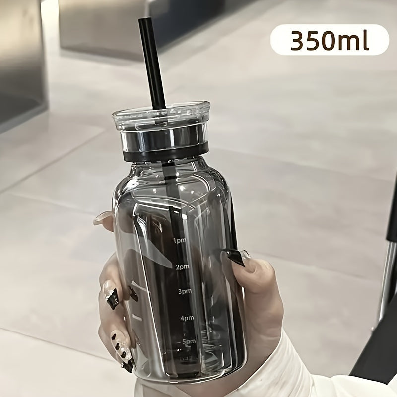 Leakproof Glass Water Bottle with Time Marker for Fitness and Travel