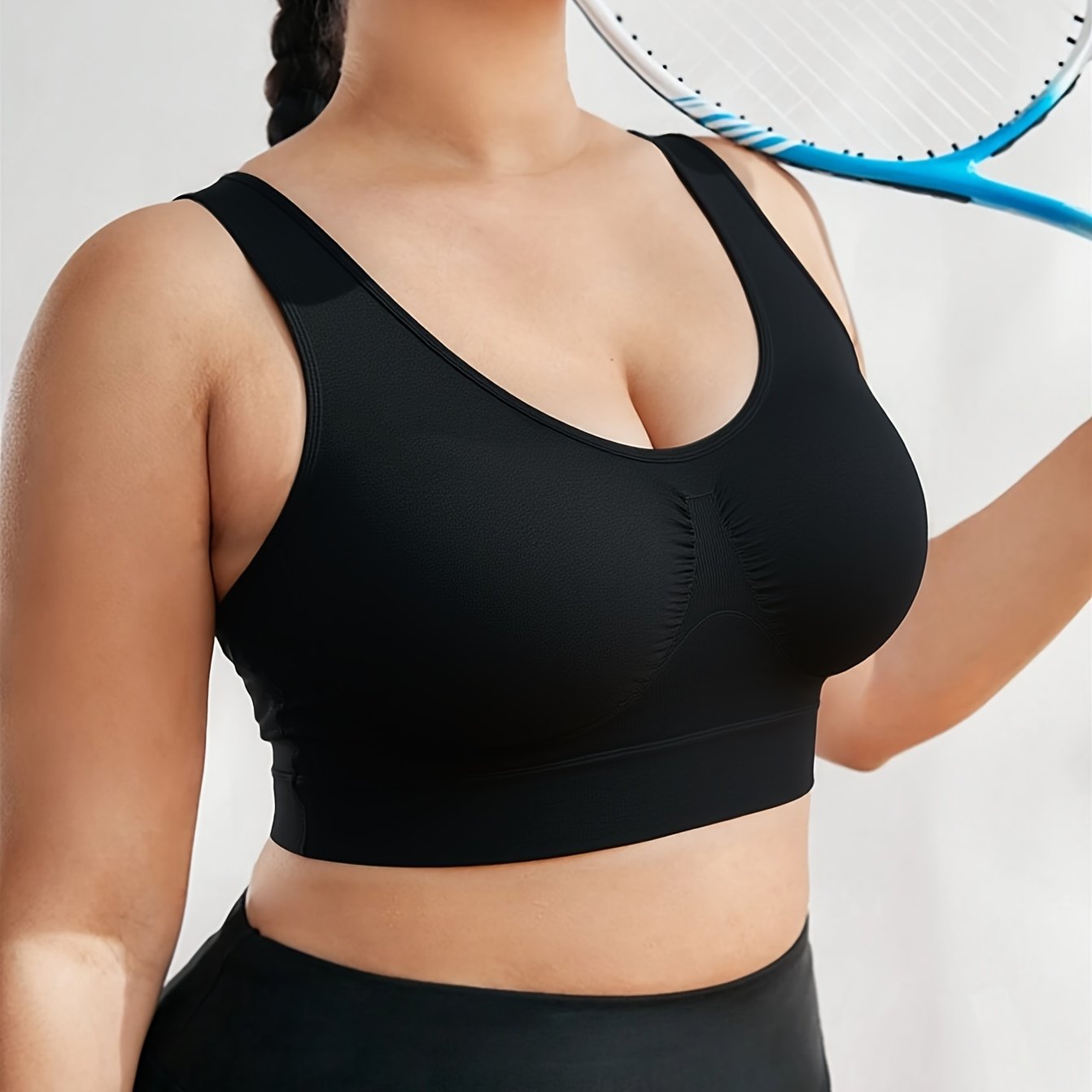 Бюстгальтер для женщин больших размеров бесшовный дышащий без каркаса для спорта, йоги и тренировок, черный
