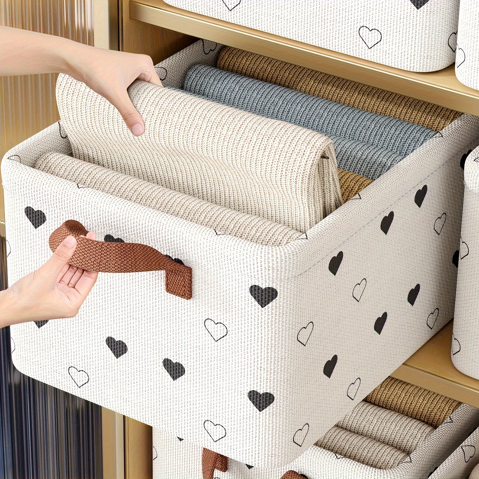 Oxford Fabric Storage Box with Handle Love Pattern for Clothes Books Snacks