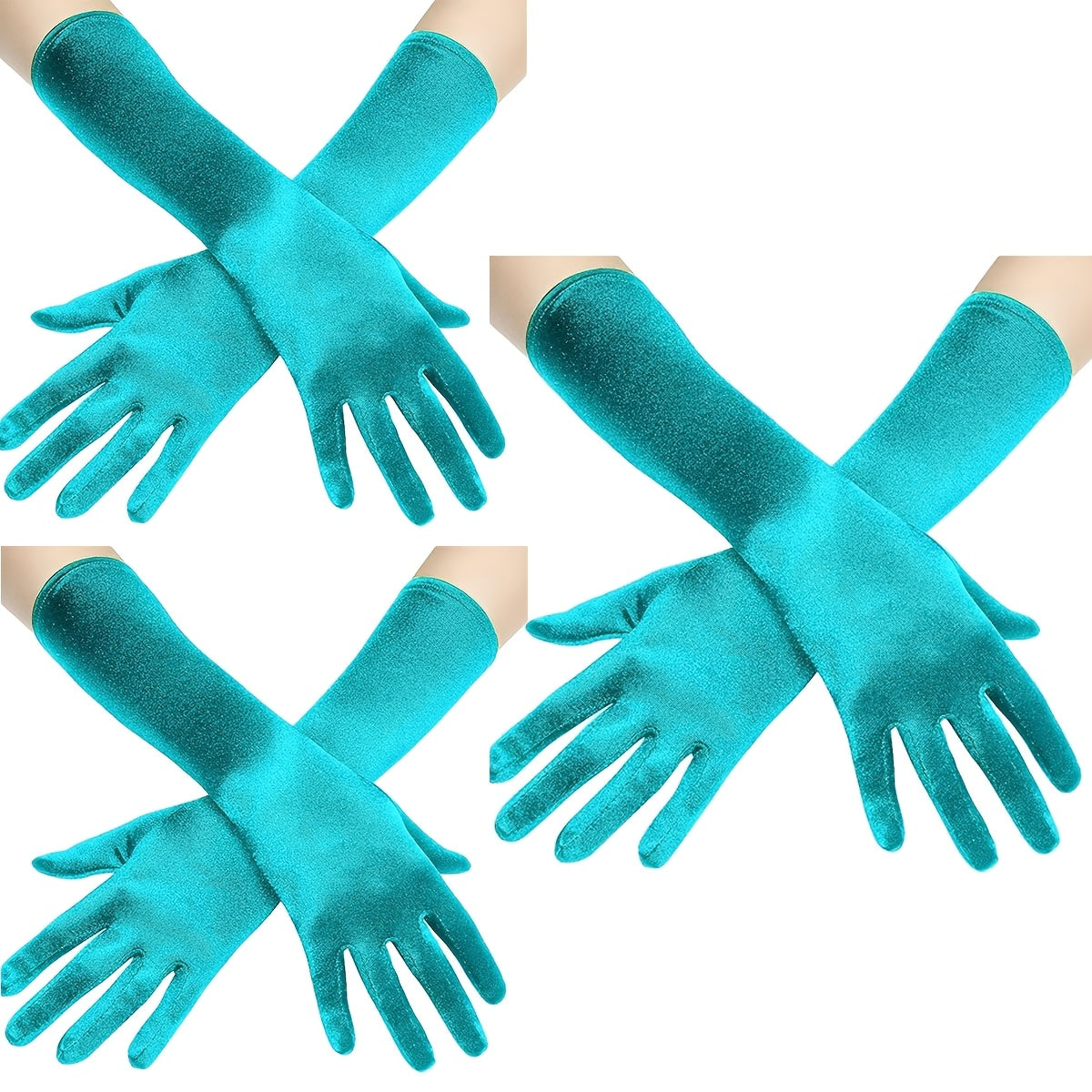 Ayollar uchun satindan tayyorlangan uzun opera qo'llari, 3 ta, vintage, tirsak uzunligi, kechki kiyim va to'y uchun