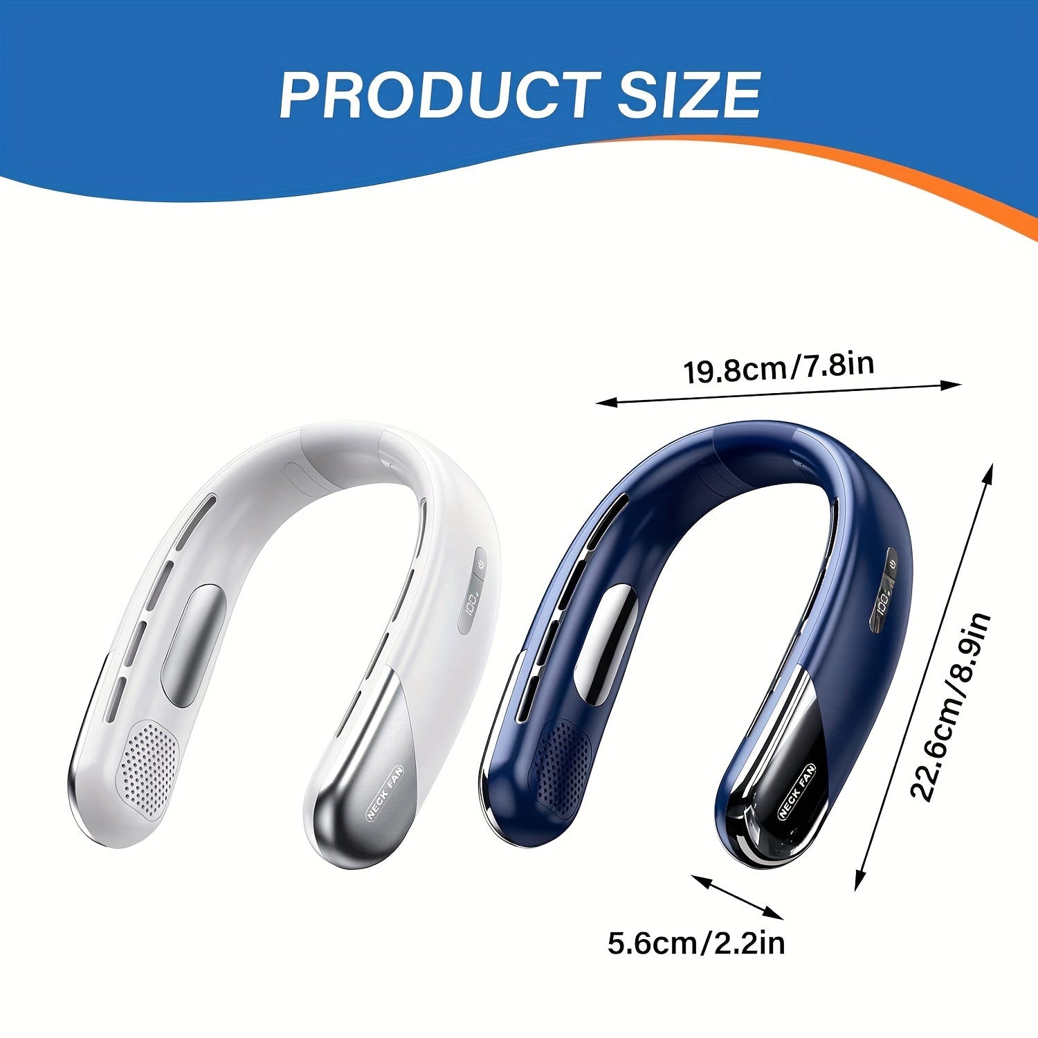 Noiseless Neck Fan with LED Screen, 5-Speed, Rechargeable, Portable for Outdoor and Travel