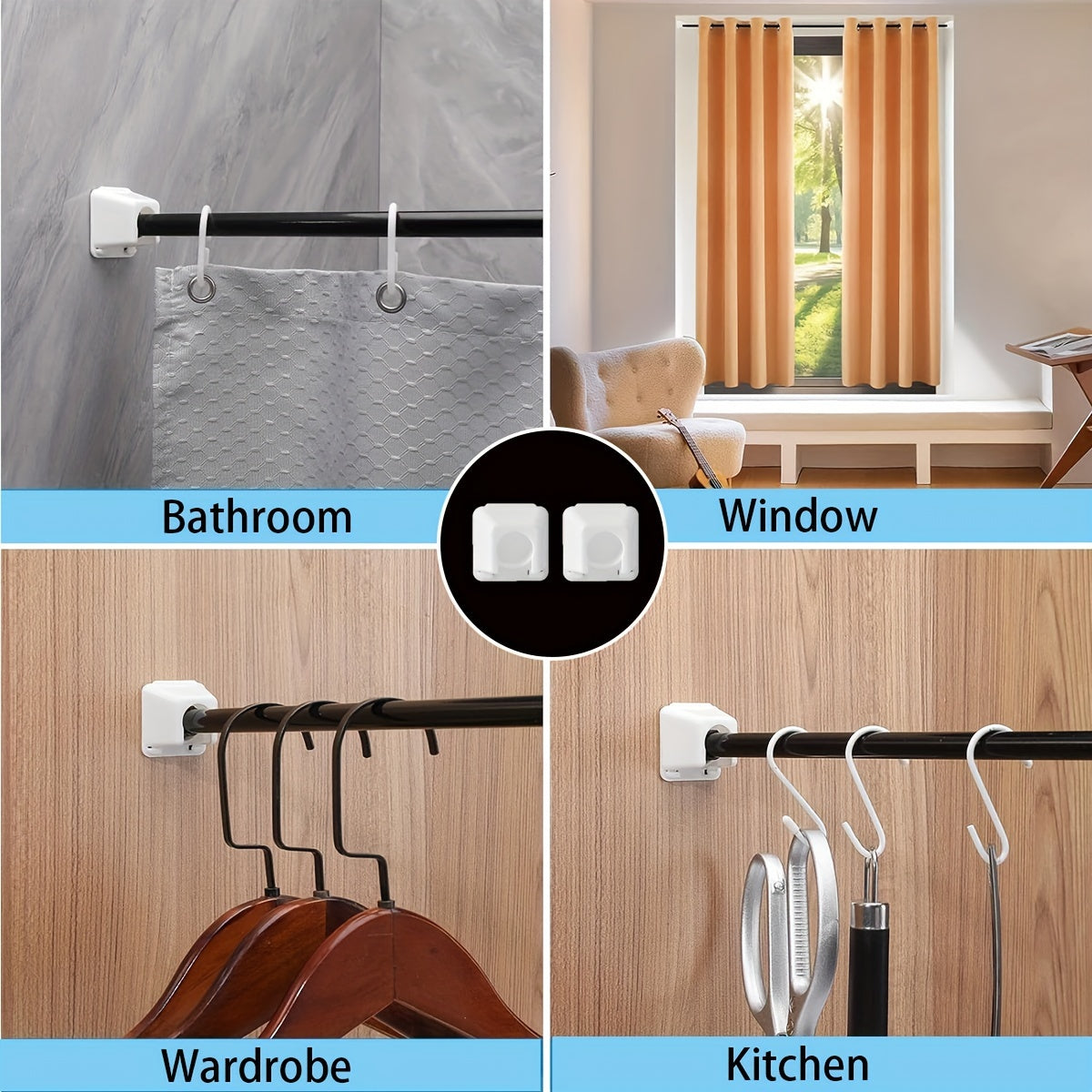 Soporte para barra de cortina de 2/4 piezas, soporte telescópico para barra de ducha sin taladro, con gancho para colgar
