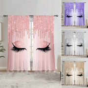 Set of Two Eyelash Printed Curtains, Rod Pocket Window Treatments for Bedroom and Living Room
