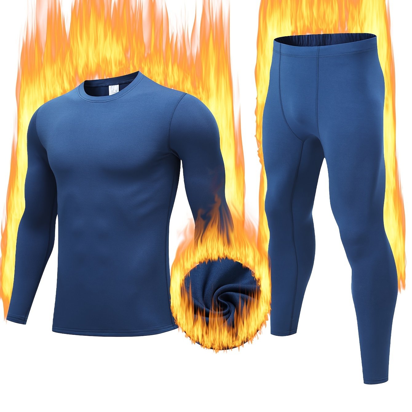 Conjunto de forro polar térmico azul para hombres para actividades al aire libre en invierno, tela elástica y cálida
