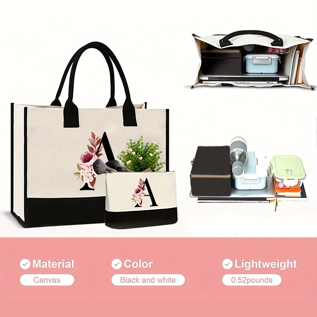 Women's Canvas Letter Handbag Large Versatile Shoulder Bag for Office and Shopping