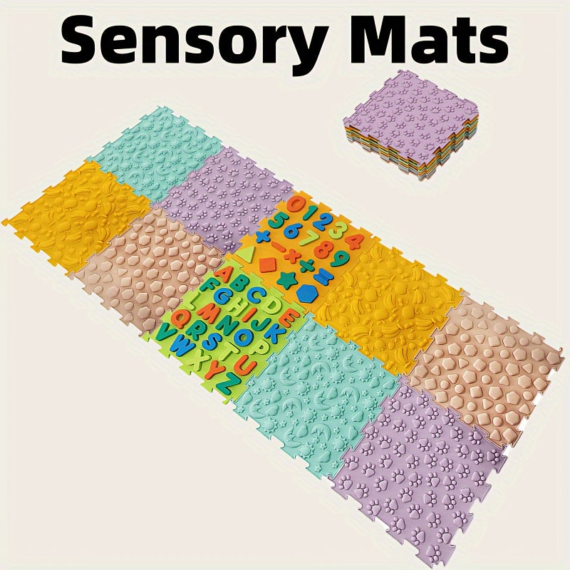 Set of 10 Sensory Mats for Children Educational Silicone Number and Alphabet Puzzles Orthopedic Massage Mat