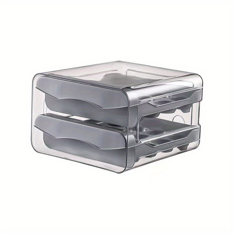 Caja de almacenamiento para huevos de doble capa, 32 compartimentos, cajón de refrigerador transparente