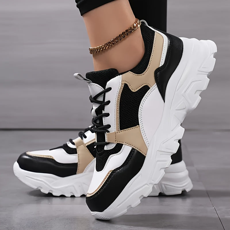 Women's Mesh Chunky Sneakers Casual Running Travel Black Gold