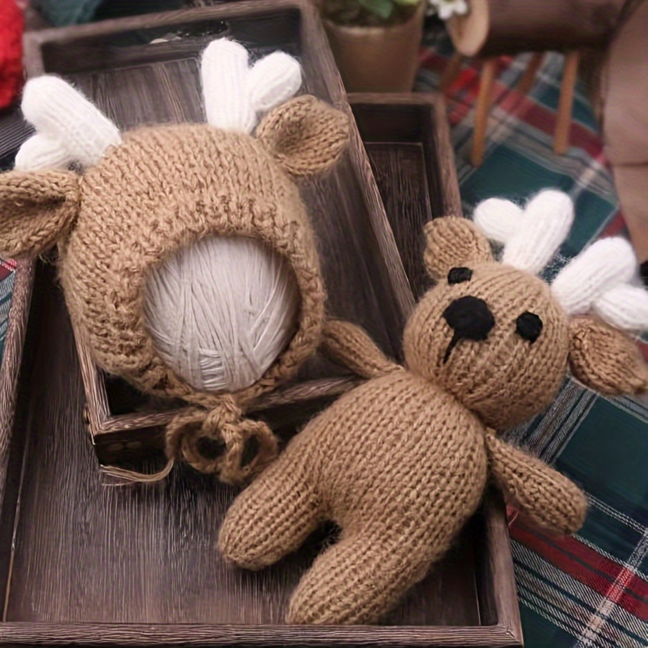 Baby Crochet Hat and Outfit Set for Newborns with Deer Design and Soft Acrylic