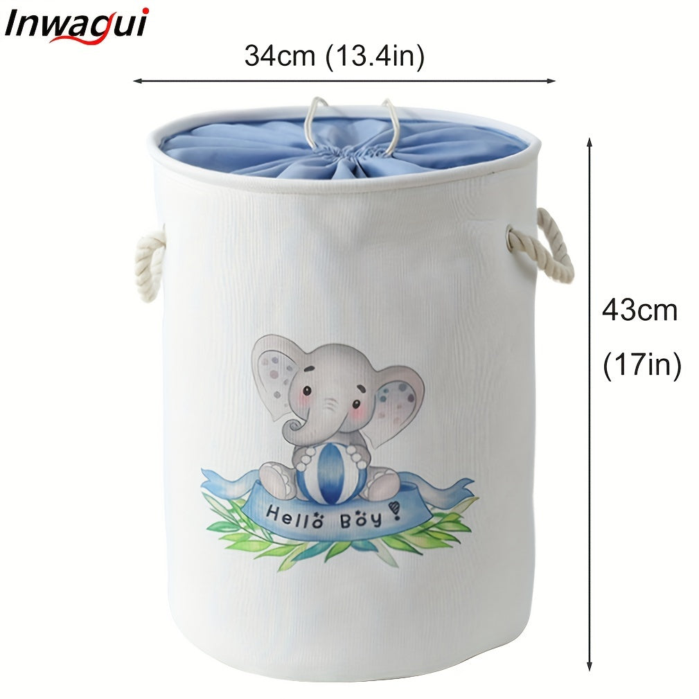 Large Foldable Laundry Hamper with Animal Design, Thick Fabric, Drawstring Lid