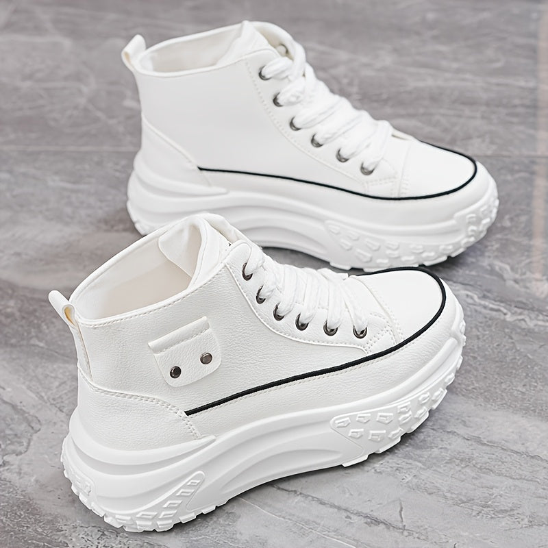 Women's Black PU Cover Platform Sneakers with Thick Sole and Zipper