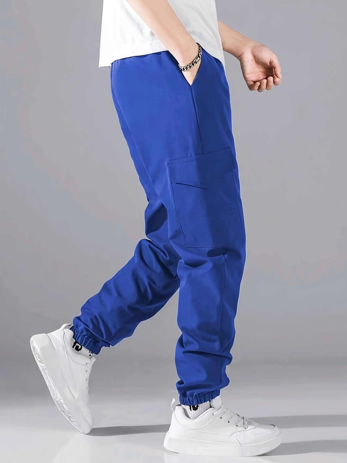 Men's All-Season Solid Color Polyester Joggers with Pockets Regular Fit