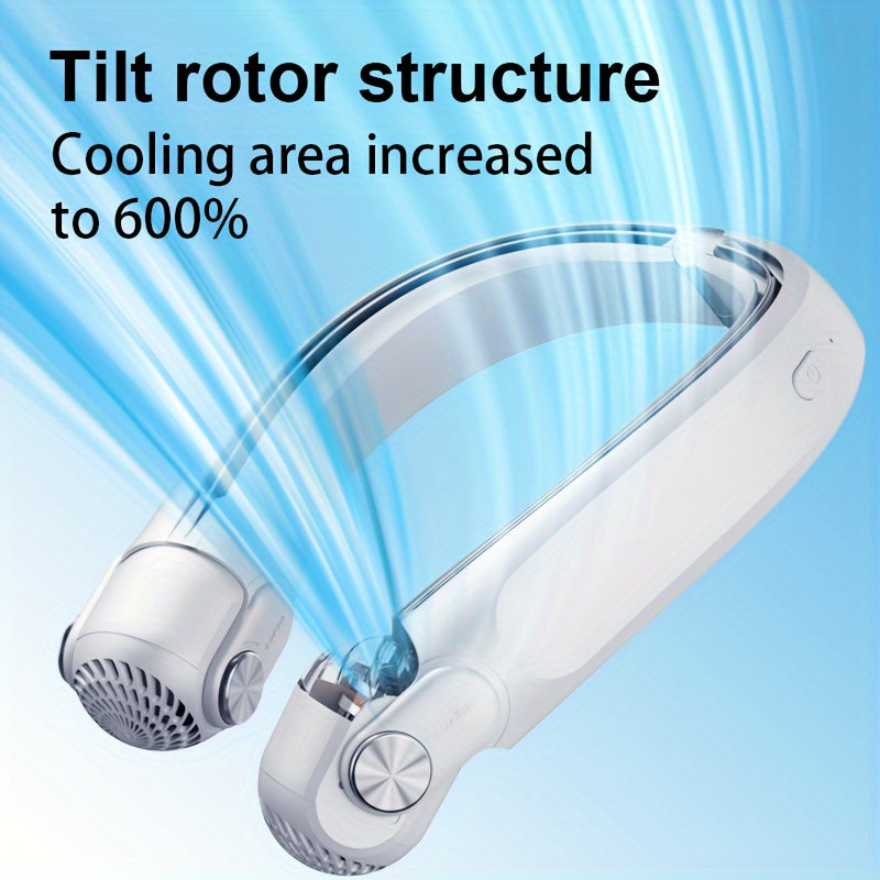 Portable Wearable Neck Fan with Adjustable Tilt Rotor, USB Charging, Silent Operation