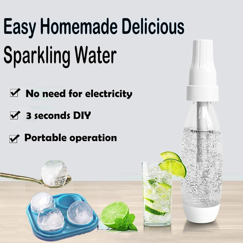 Qulay foydalanish uchun portativ soda tayyorlash mashinasi. Limon va muz kubi bilan bezatilgan 1L gazli suv tarqatuvchi. Uyda va ochiq havoda foydalanish uchun ideal. Oq, mustahkam plastmassa konstruktsiya.