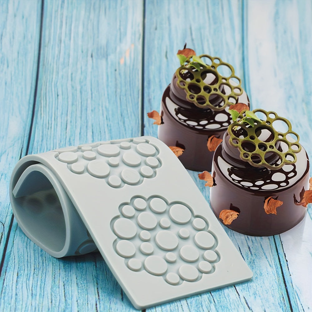 Силиконовая форма для выпечки с узором из сердечек, пузырьков и листьев, безопасная для пищевых продуктов