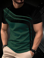 Zamonaviy erkaklar uchun qora va kulrang chiziqli qisqa yengli futbolka, raqamli bosma bilan. Havo o'tkazuvchi, namni yutuvchi polyesterdan tayyorlangan. Mustahkam va mashinada yuvish uchun qulay. Norasmiy yoki rasmiy kiyim uchun mukammal.