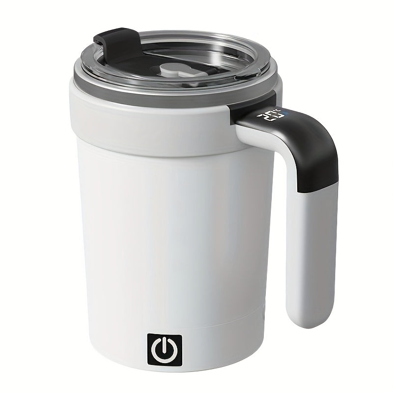 Self-Stirring Travel Mug with Temperature Display and Straw Creamy White