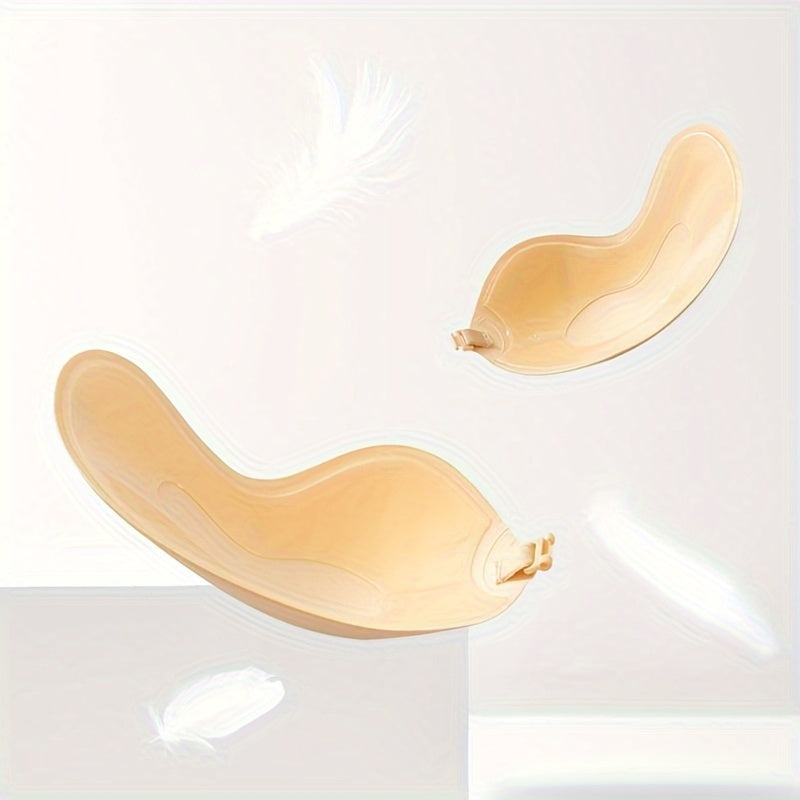 Women's Reusable Strapless Adhesive Bra Backless Stick-On Silicone Polyester Semi-Transparent Black Beige
