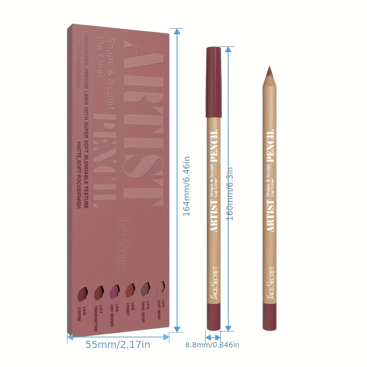 6-Piece Nude Waterproof Matte Lip Liner Set Long-Lasting Easy Application