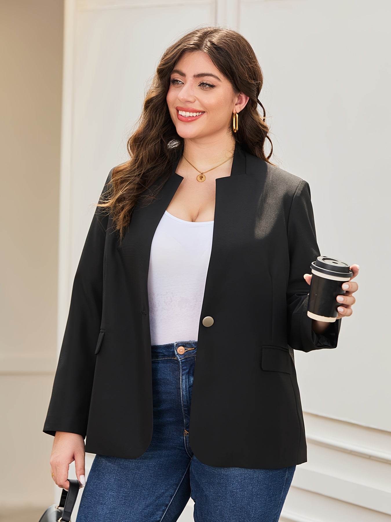 Plus Size Women's Casual Blazer Long Sleeve Open Front Work Attire