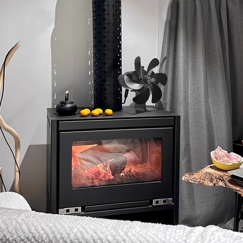 Portable Aluminum Wood Stove Fan for Fireplaces Log Burners Non-Electric 6 Blades