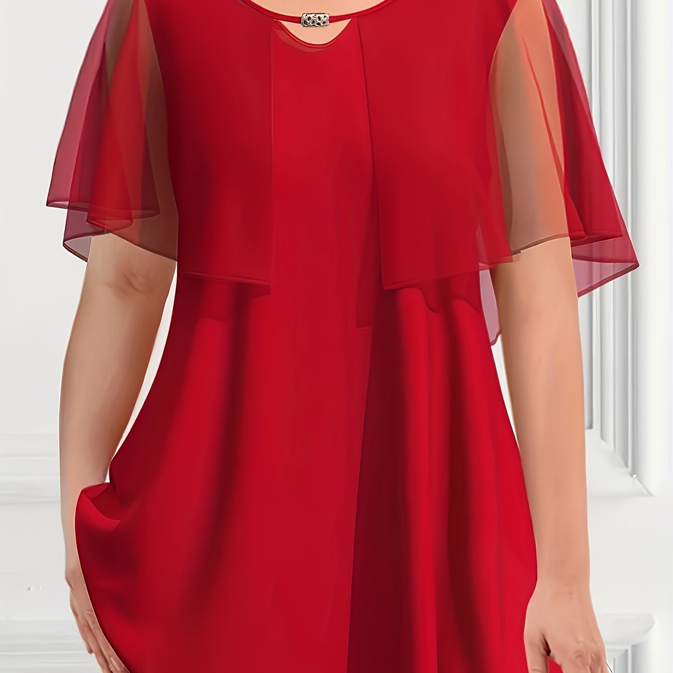 Plus Size Women's Royal Blue Chiffon Blouse with Flowing Sleeves