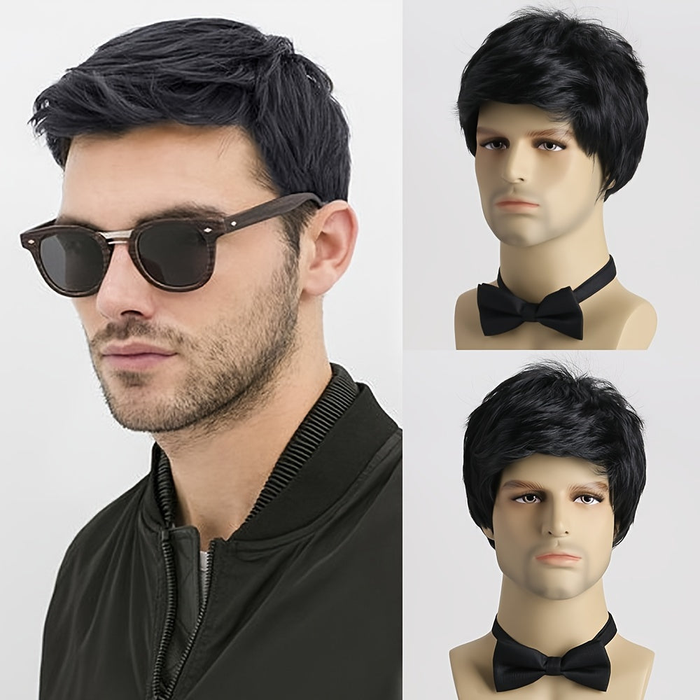Men's Short Curly Wig Black 10-Inch Synthetic Heat-Resistant for Parties Halloween Role-Playing