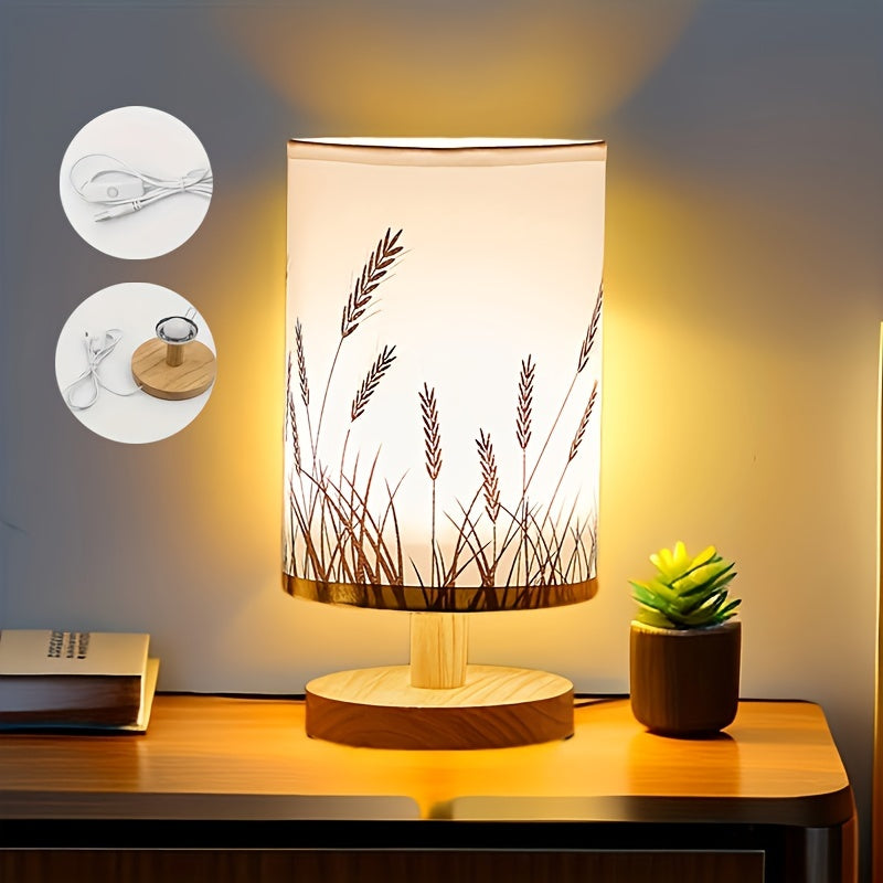 Doka soyasi bilan yog'och stol lampasi, zamonaviy nordik uslubi, yotoqxona uchun dekorativ yotoq lampasi, ijodiy yog'och tun lampasi.