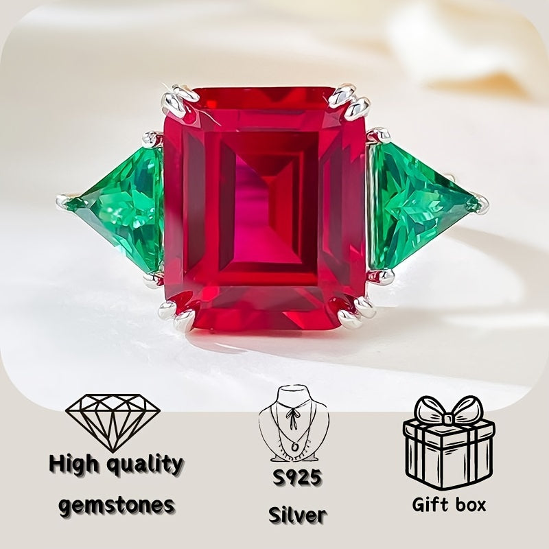 Sterling Silver Ring with Green Gemstones and Synthetic Stones for Women