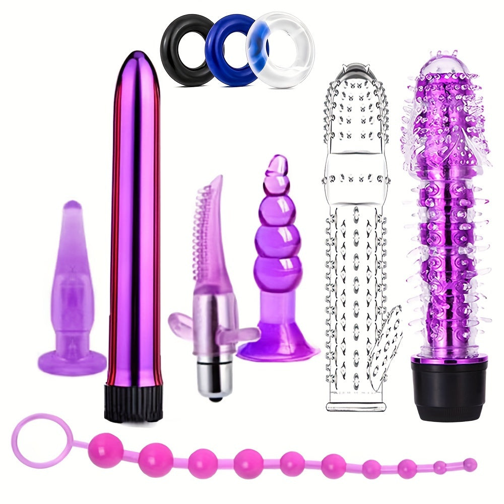 Adult Silicone Anal Plug and Ring Set With Vibrating Beads for Men Women