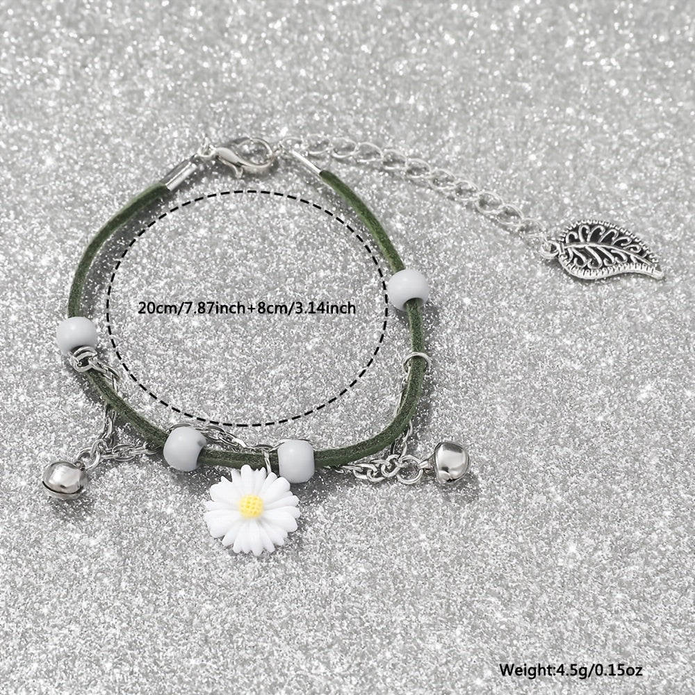 Conjunto de reloj de cuarzo Daisy Flower para mujer con reloj de cuero y pulsera