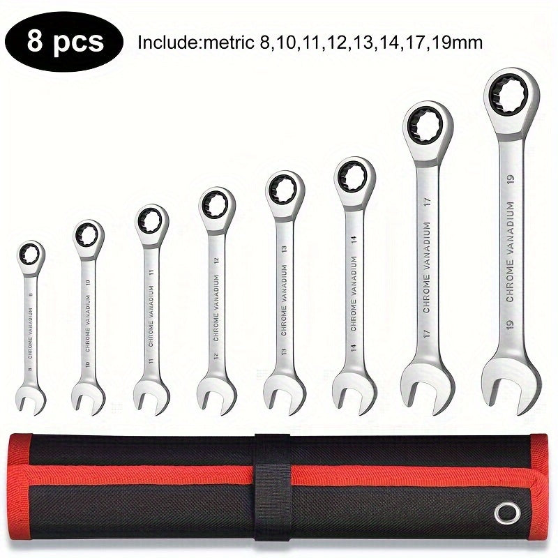 8/9/12 Piece Chrome Vanadium Steel Wrench Set with Red and Black Bag Open-End and Hexagon Wrenches