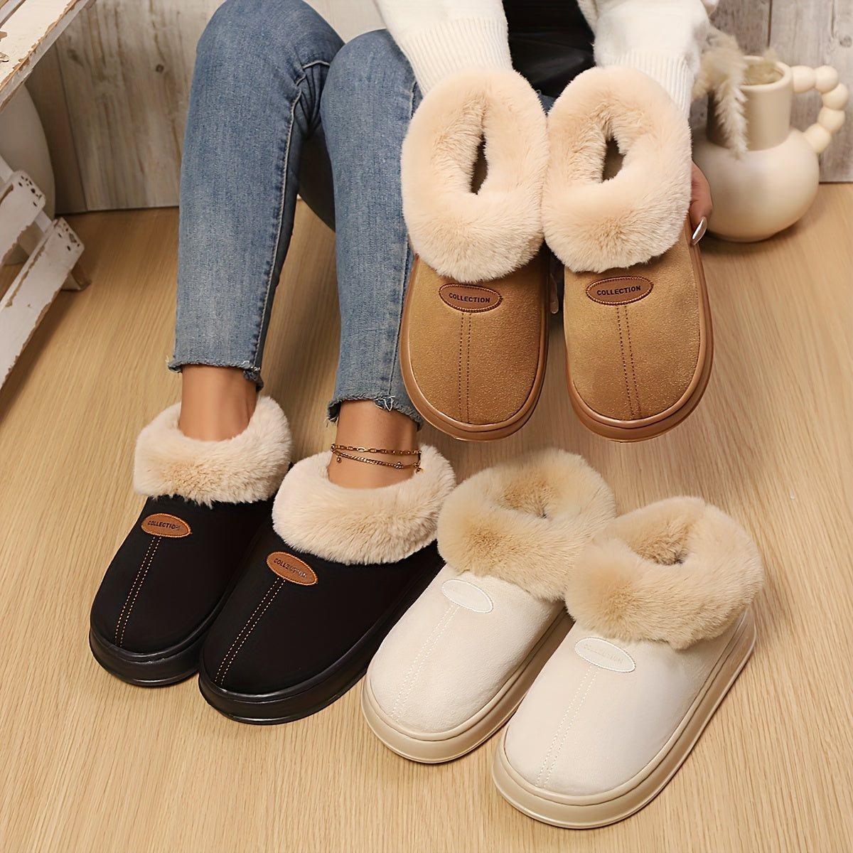 Women's Winter Snow Boots Faux Fur Lined Non-Slip EVA Sole Indoor Outdoor