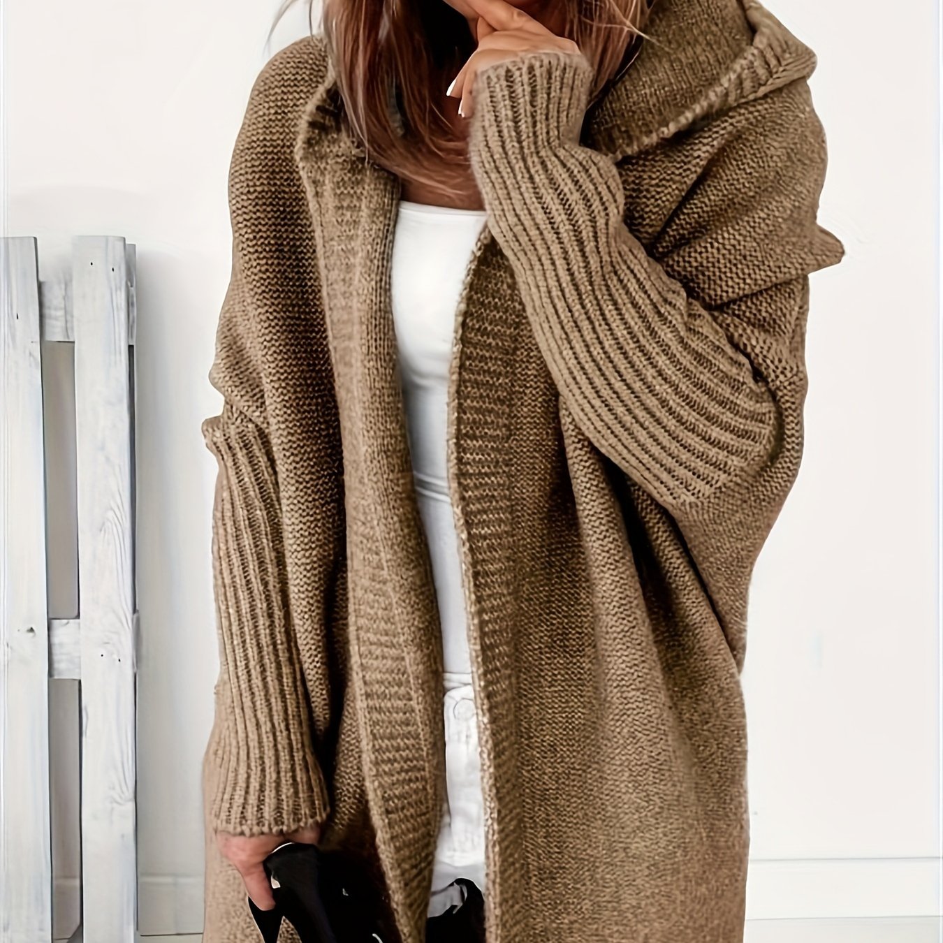 Plus Size Knitted Cardigan Polyester Casual Fall Winter Solid Color