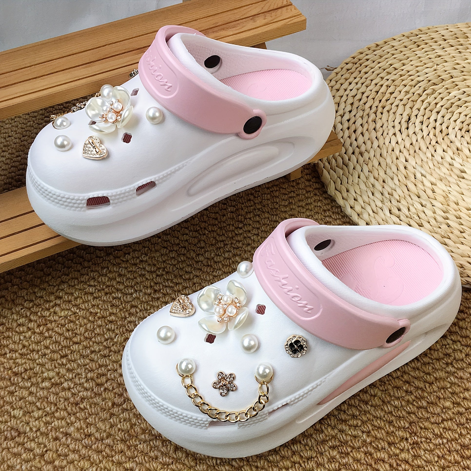 Женские сандалии на цепочке с искусственным жемчугом, летние пляжные EVA шлепанцы