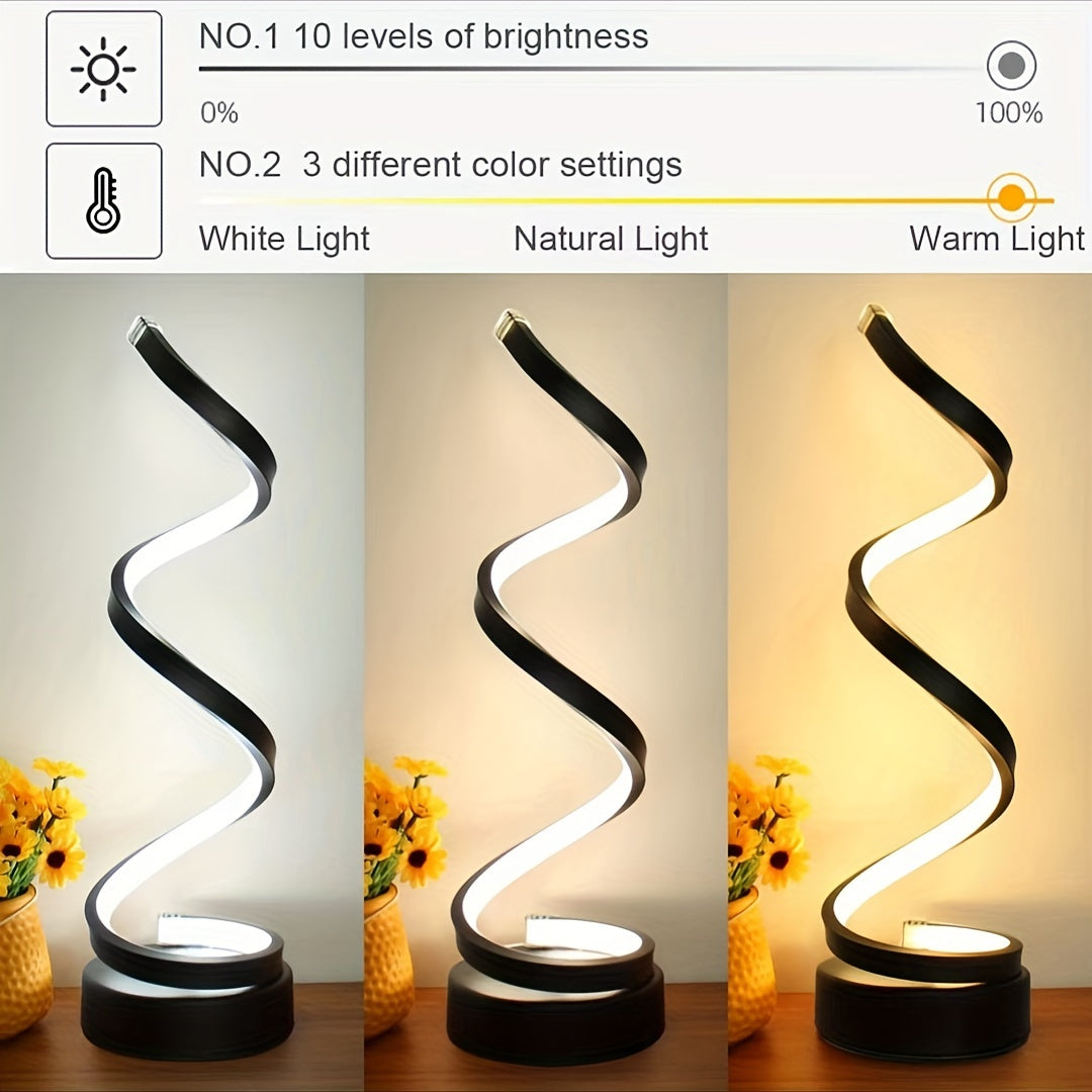 Modern Metal Spiral Table Lamp with Adjustable Lighting and USB Power for Bedroom Study Living Room