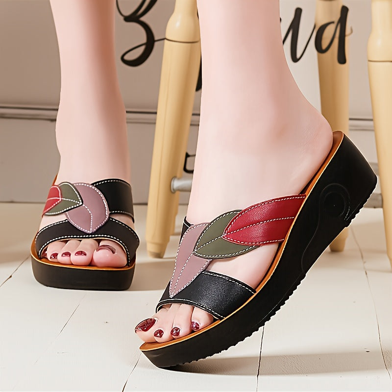 Women's Striped Synthetic Open-Toe Flat Sandals With Buckle Closure