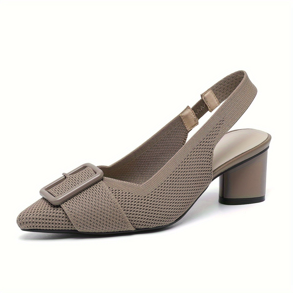 Women's Mid-Heel Pumps with Breathable Knit, Pointed Toe, Slip-On, Chunky Heel