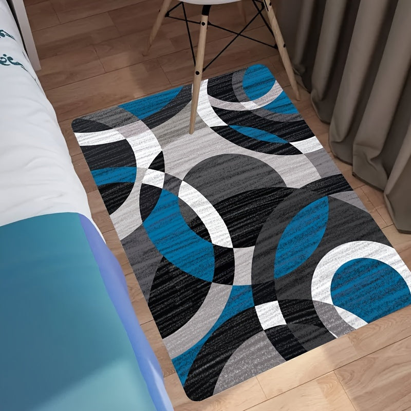 Modern Geometric Non-Slip Floor Mat for Living Room and Bedroom, Easy to Clean Polyester