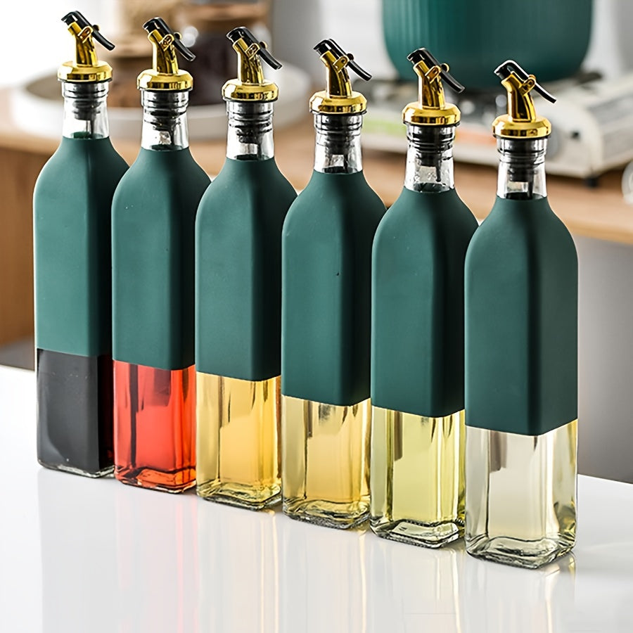 Set of 6 Glass Dispenser Bottles for Olive Oil and Vinegar with Golden Spouts