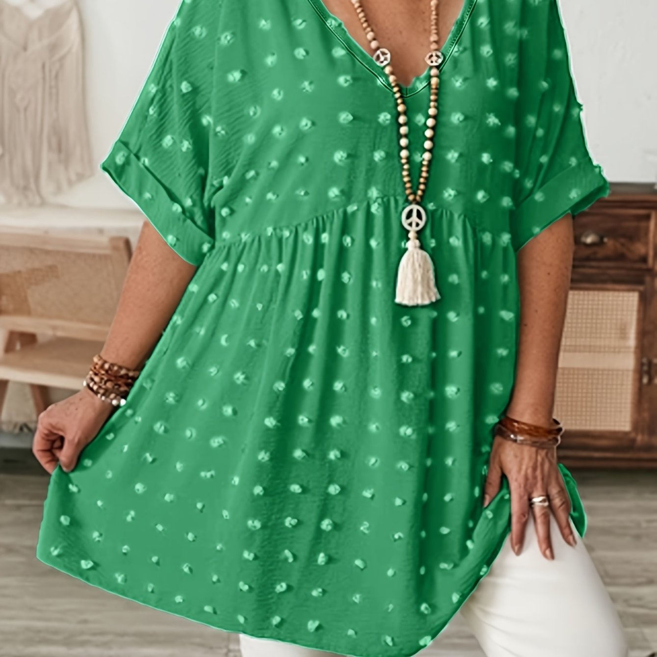 Plus Size Women's V-Neck Batwing Sleeve Blouse Breezy Lightweight Top