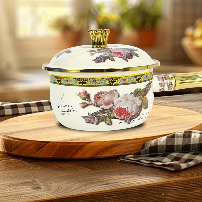 Induksiyaga mos sut qozoni, oltin tutqichi va emal qoplamasi bilan, sho'rva, guruch va jo'xori tayyorlash va xizmat ko'rsatish uchun ajoyib - mukammal oshxona sovg'asi.