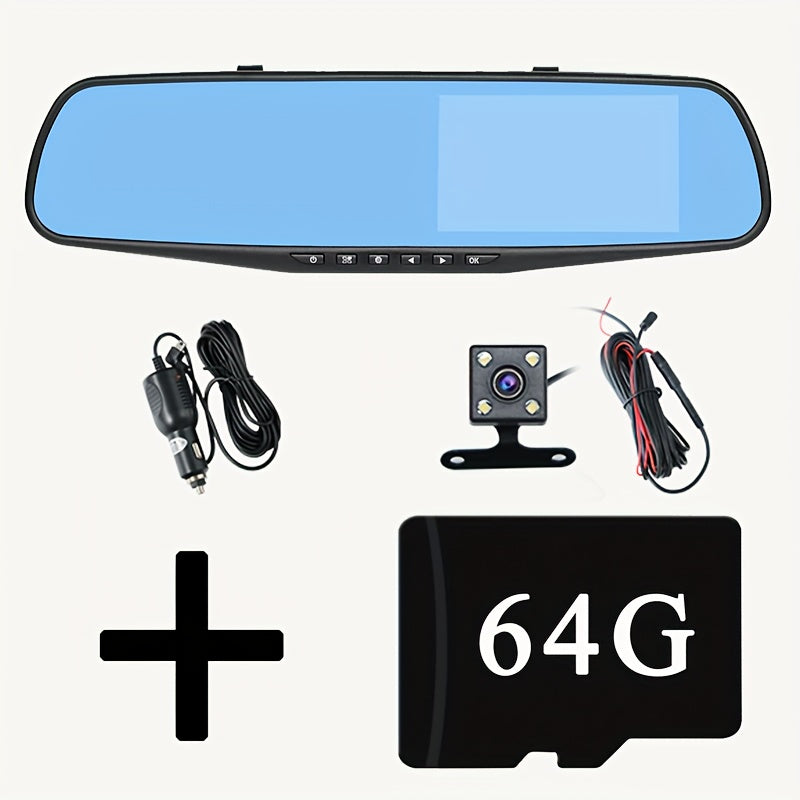 1080P HD Avtomobil paneli kamerası Kecha ko‘rish Dual ekran oldi orqa yozuv 64GB xotira