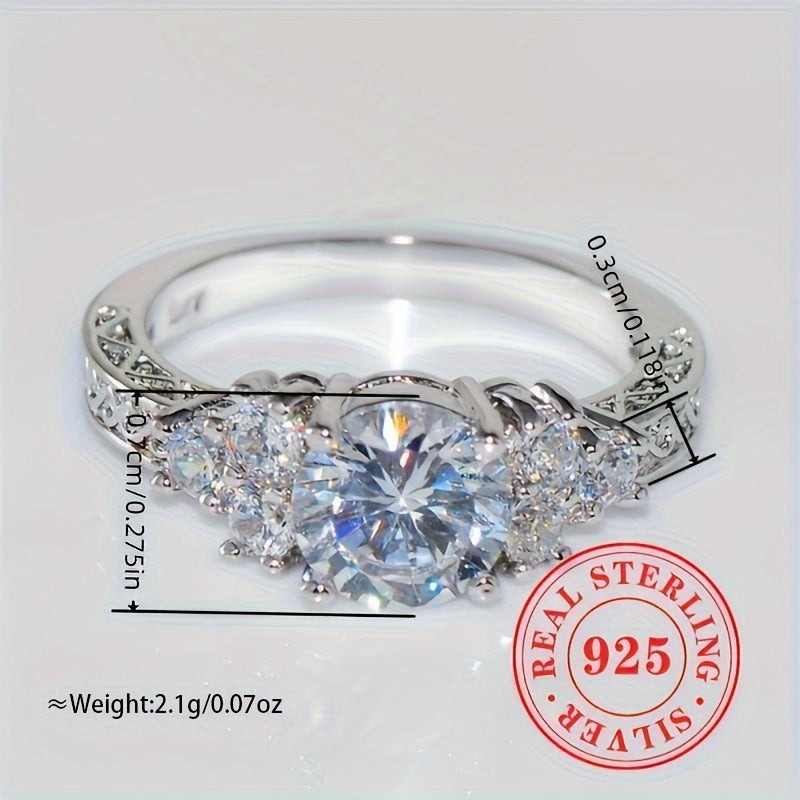 Sterling Silver Halo Ring with Round Cubic Zirconia April Birthstone for Engagements and Weddings