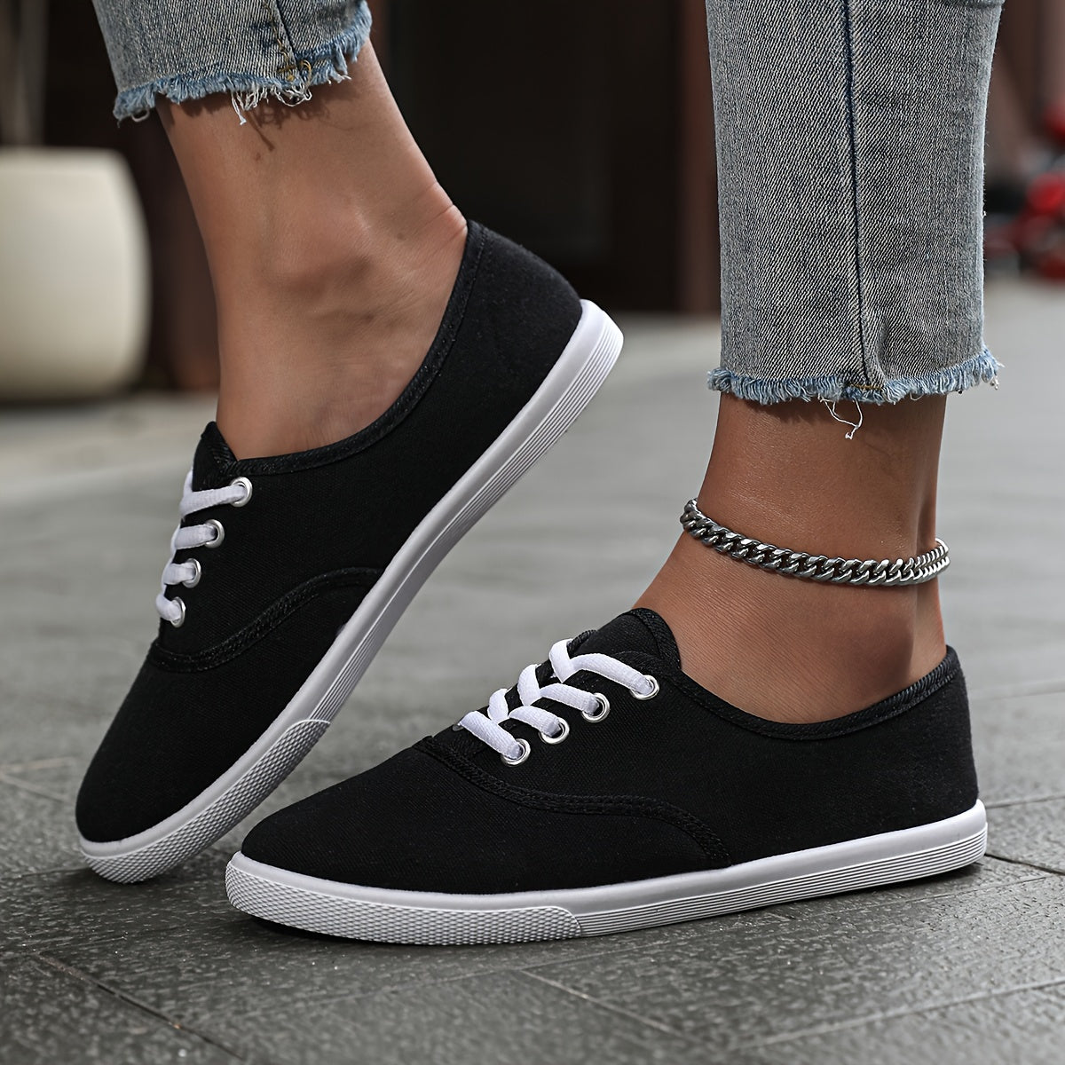 Women's Casual Sports Shoes, Anti-slip Lace-up Soft Sole Flat Bottom