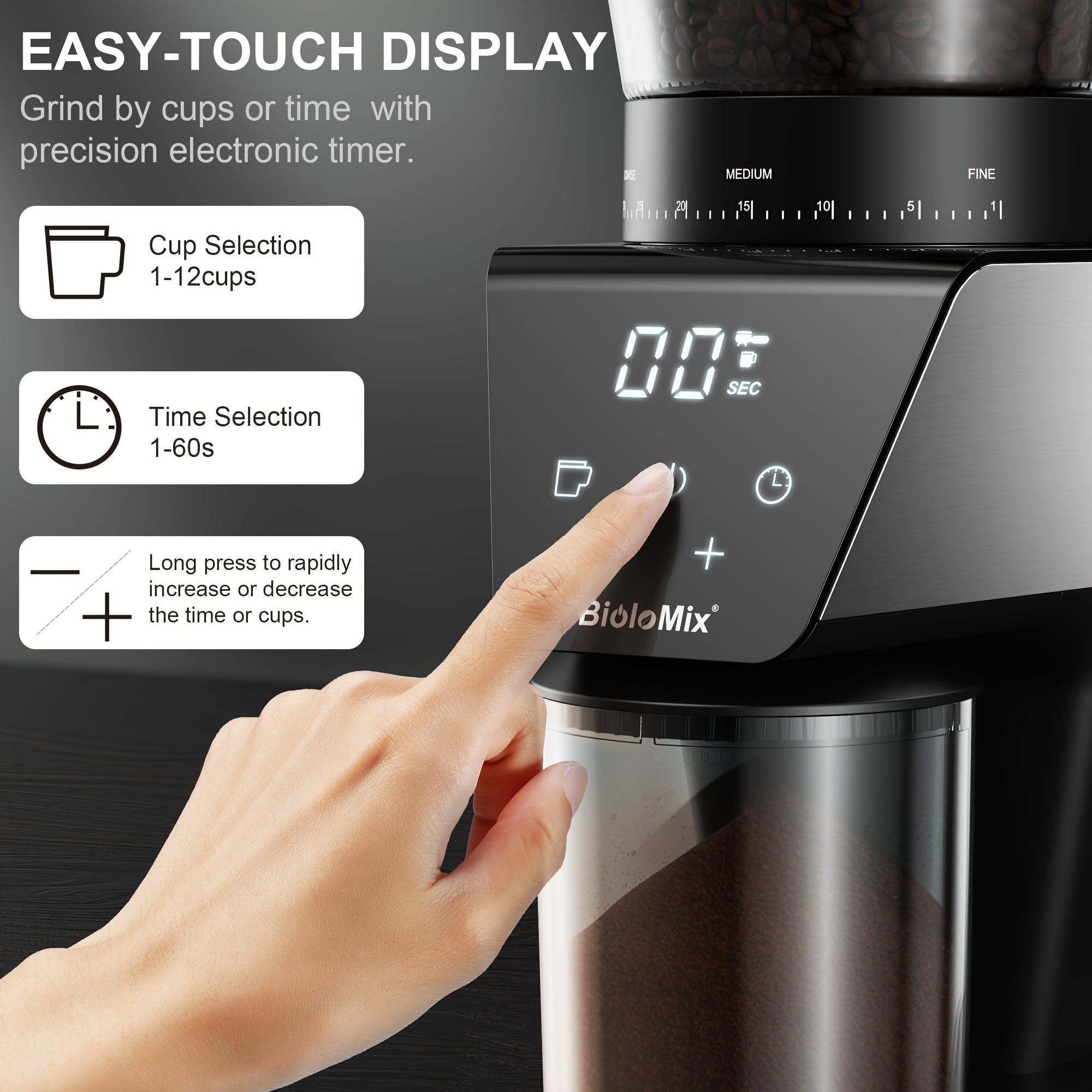 Conical Burr Electric Coffee Grinder with 30 Precision Settings Food Grade Plastic 220-240V