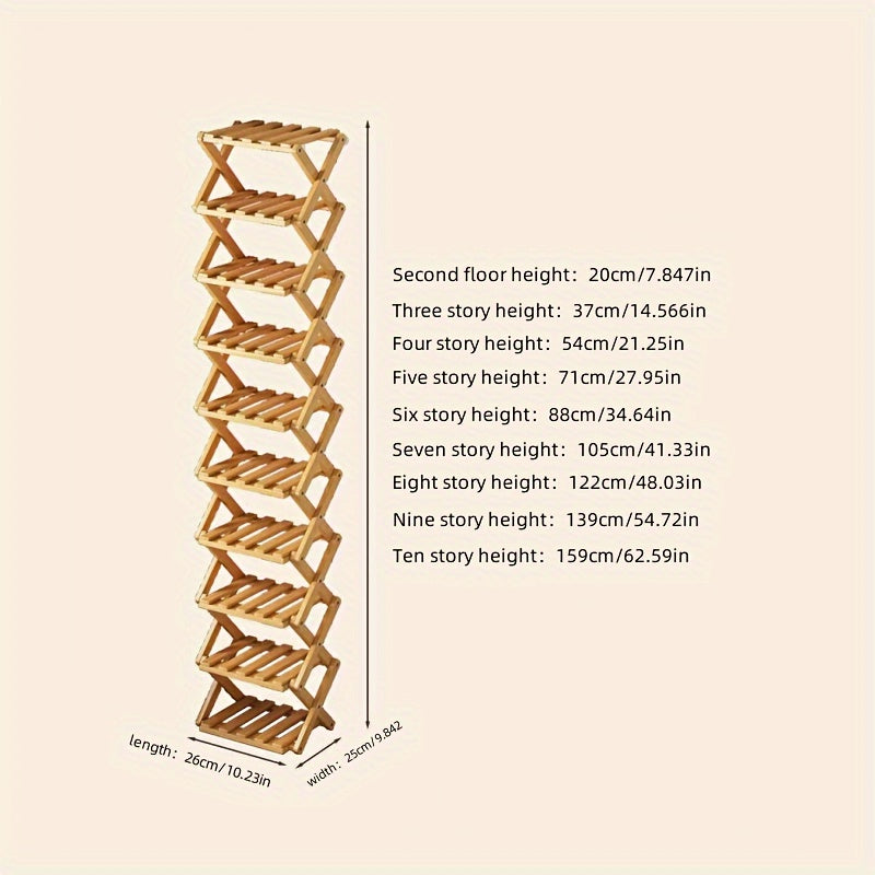 Bamboo Folding Shoe Rack for Small Apartments Multi-Layer Storage