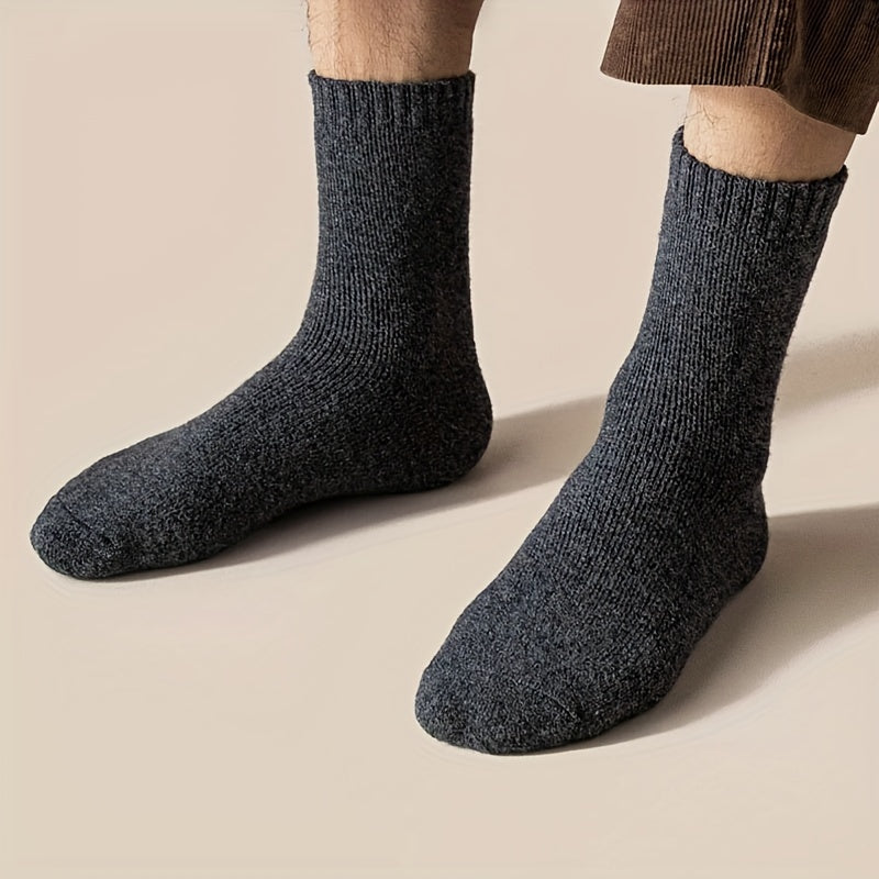 Men's Wool Crew Socks 6 Pairs Autumn Winter Soft Warm Breathable Solid